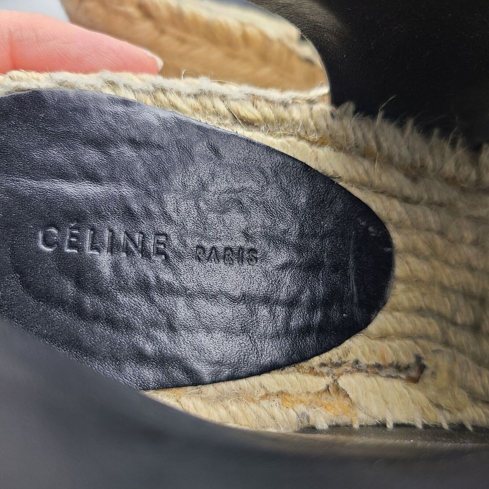 Celine Black Leather Espadrille Wedge Sandals - Picture 8 of 11